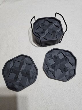 Black Geometric Silicone Coasters with Holder - Home Accents